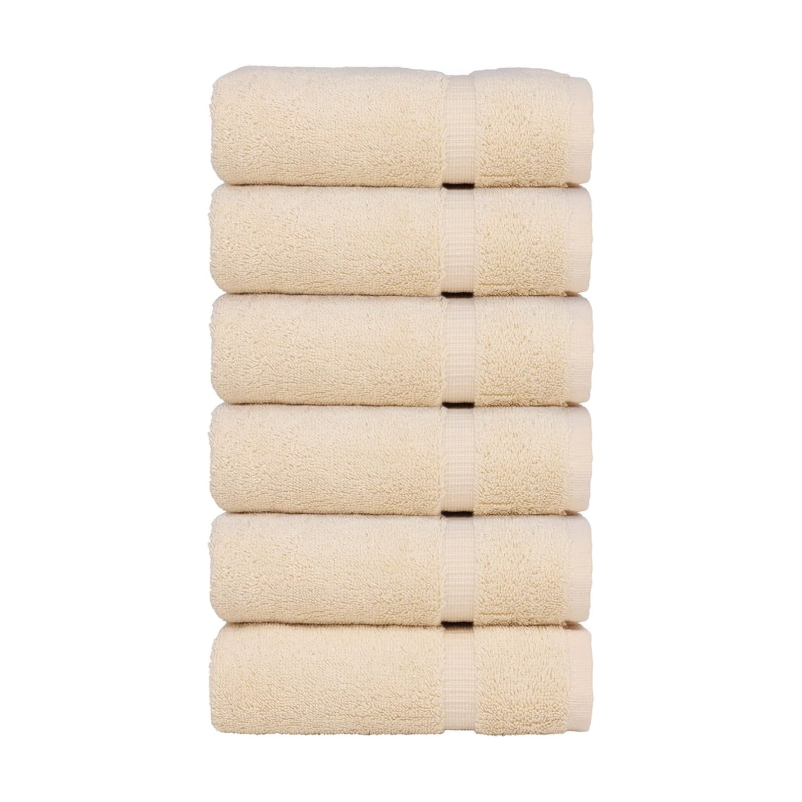 Luxury Hotel & Spa Towel 100% Genuine Turkish Cotton Hand Towels - Beige - Dobby Border - Set of 6