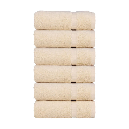 Luxury Hotel & Spa Towel 100% Genuine Turkish Cotton Hand Towels - Beige - Dobby Border - Set of 6