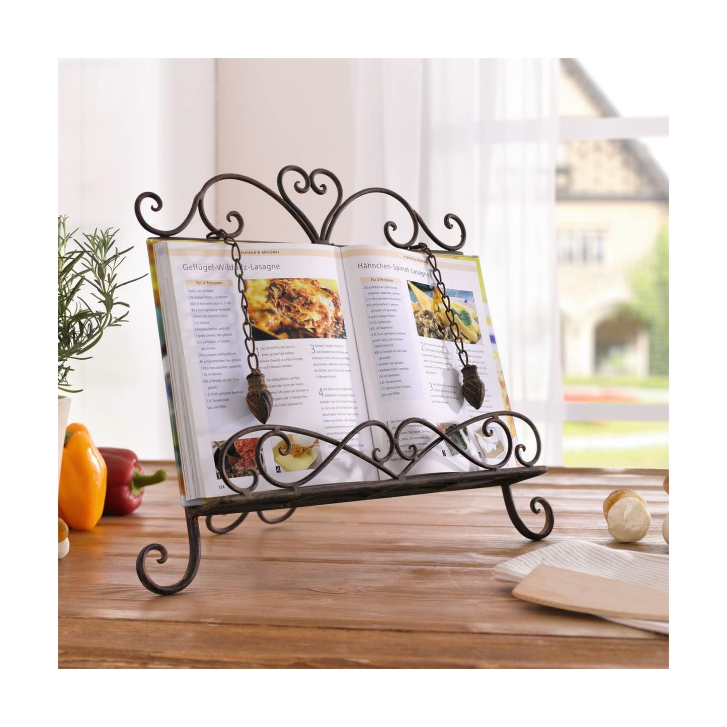 Westcharm Holiday Gift - Antique Metal Kitchen Cookbook Stand, Recipe Book Holder, iPad Holder, Cookery Book Easel with
