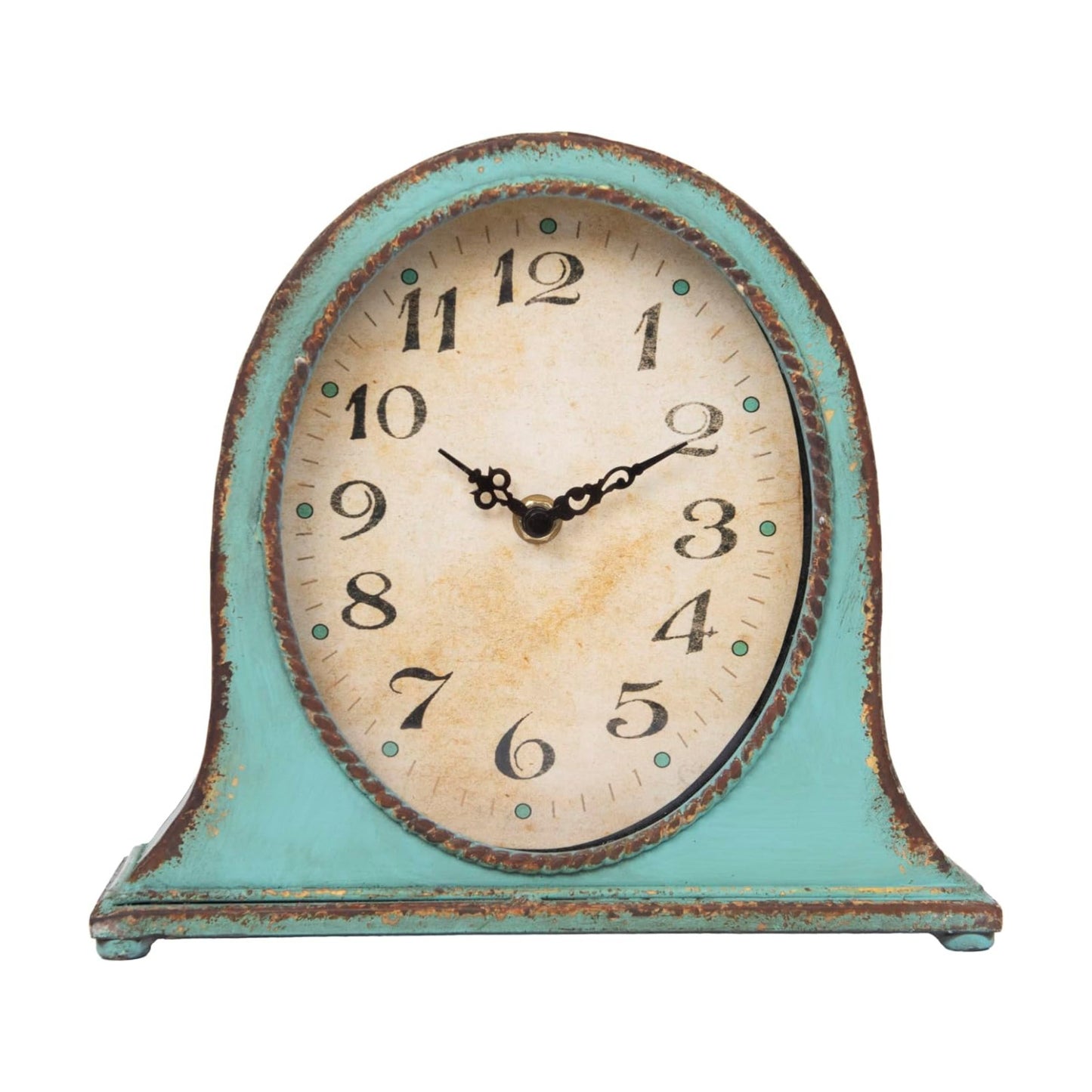 Creative Co-Op Metal Mantel Clock with Aqua Finish