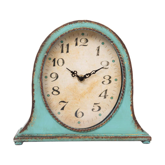 Creative Co-Op Metal Mantel Clock with Aqua Finish