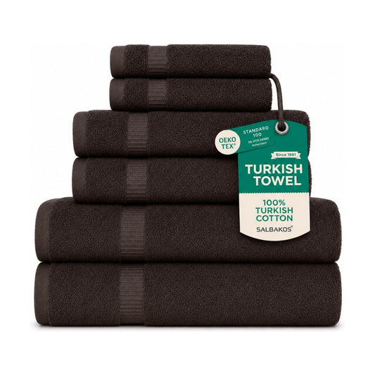 SALBAKOS 100% Turkish Cotton Bathroom Towel Set of 6-Piece, Chocolate | 630 Gsm Thick Super Soft Highly Absorbent 2