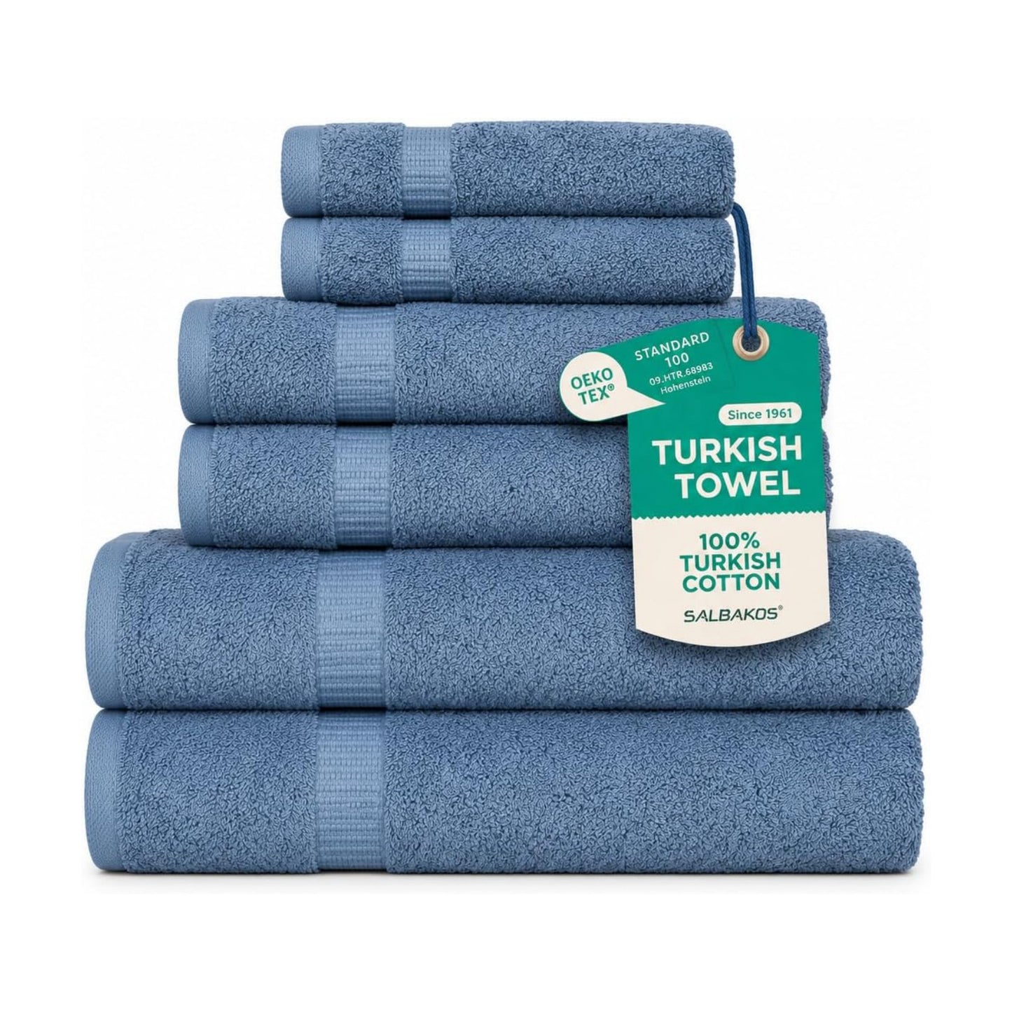 SALBAKOS 100% Turkish Cotton Bathroom Towel Set of 6-Piece, Blue | 630 Gsm Thick Super Soft Highly Absorbent 2 Bath + 2