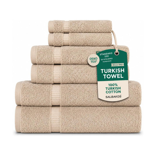 SALBAKOS 100% Turkish Cotton Bathroom Towel Set of 6-Piece, Taupe | 630 Gsm Thick Super Soft Highly Absorbent 2 Bath +