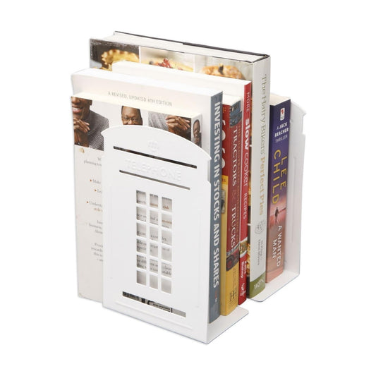 Vintage Fashion British Style London Telephone Booth Kiosk Decorative Iron Metal Bookends / White