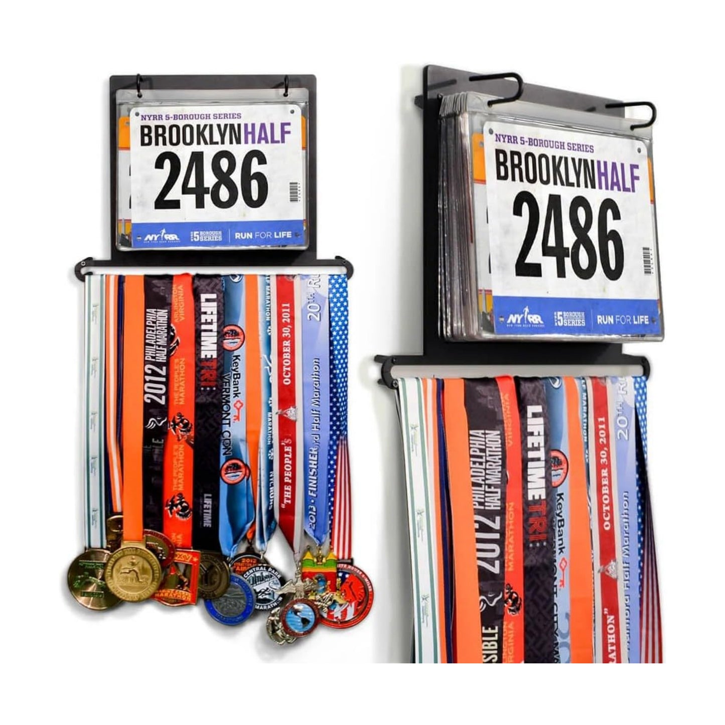 Gone For a Run BibFOLIO+ Race Bib & Medal Display Holds 24 Medals 100 Bibs | Medal Wall Mount, Clear Vinyl Bib