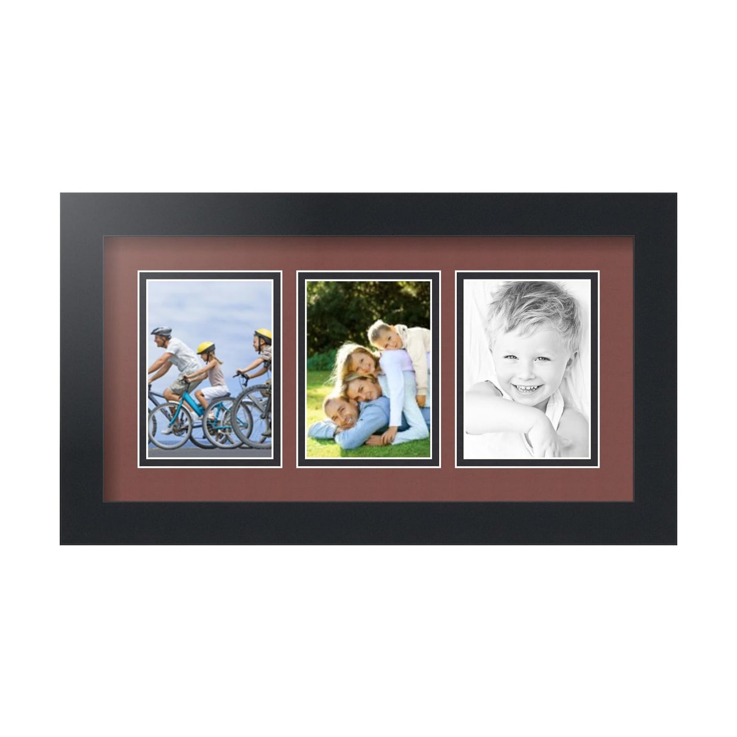 ArtToFrames Collage Picture Frame 3 Opening 3-3.5x5 Photo Frame | Made in USA | Black Frame Brique and Black Mats