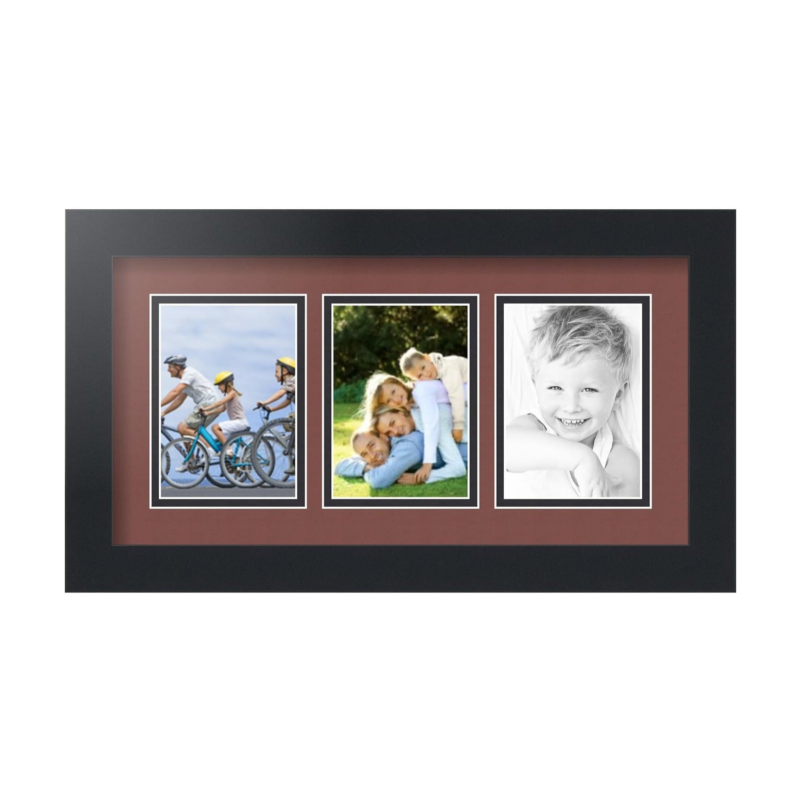 ArtToFrames Collage Picture Frame 3 Opening 3-3.5x5 Photo Frame | Made in USA | Black Frame Brique and Black Mats
