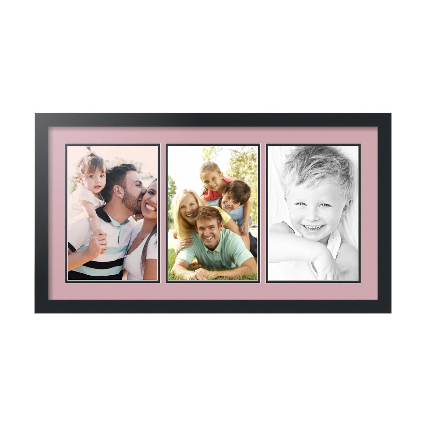 ArtToFrames Collage Picture Frame 3 Opening 3-8x12 Photo Frame | Made in USA | Black Frame Seashell and Black Mats