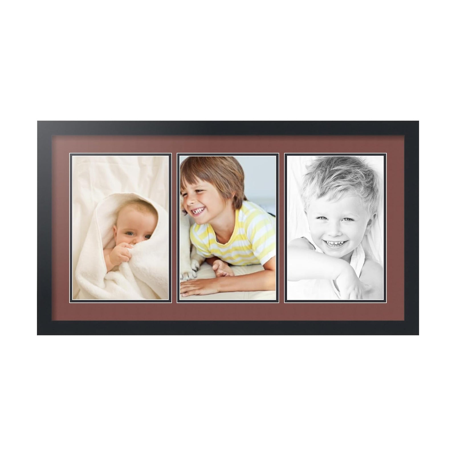 ArtToFrames Collage Picture Frame 3 Opening 3-8x12 Photo Frame | Made in USA | Black Frame Brique and Black Mats | Wall