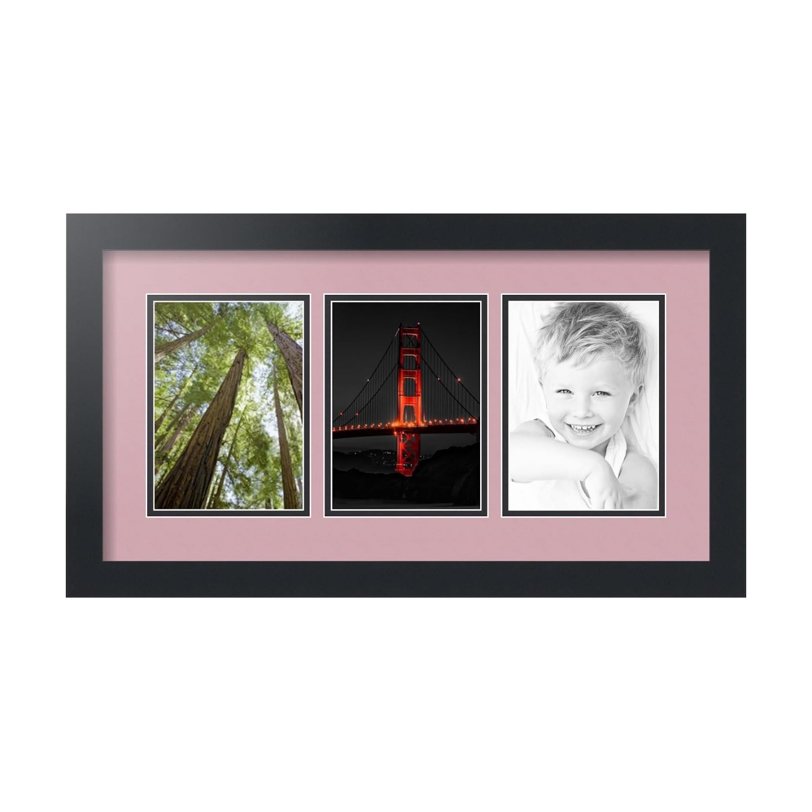 ArtToFrames Collage Picture Frame 3 Opening 3-5x7 Photo Frame | Made in USA | Black Frame Seashell and Black Mats