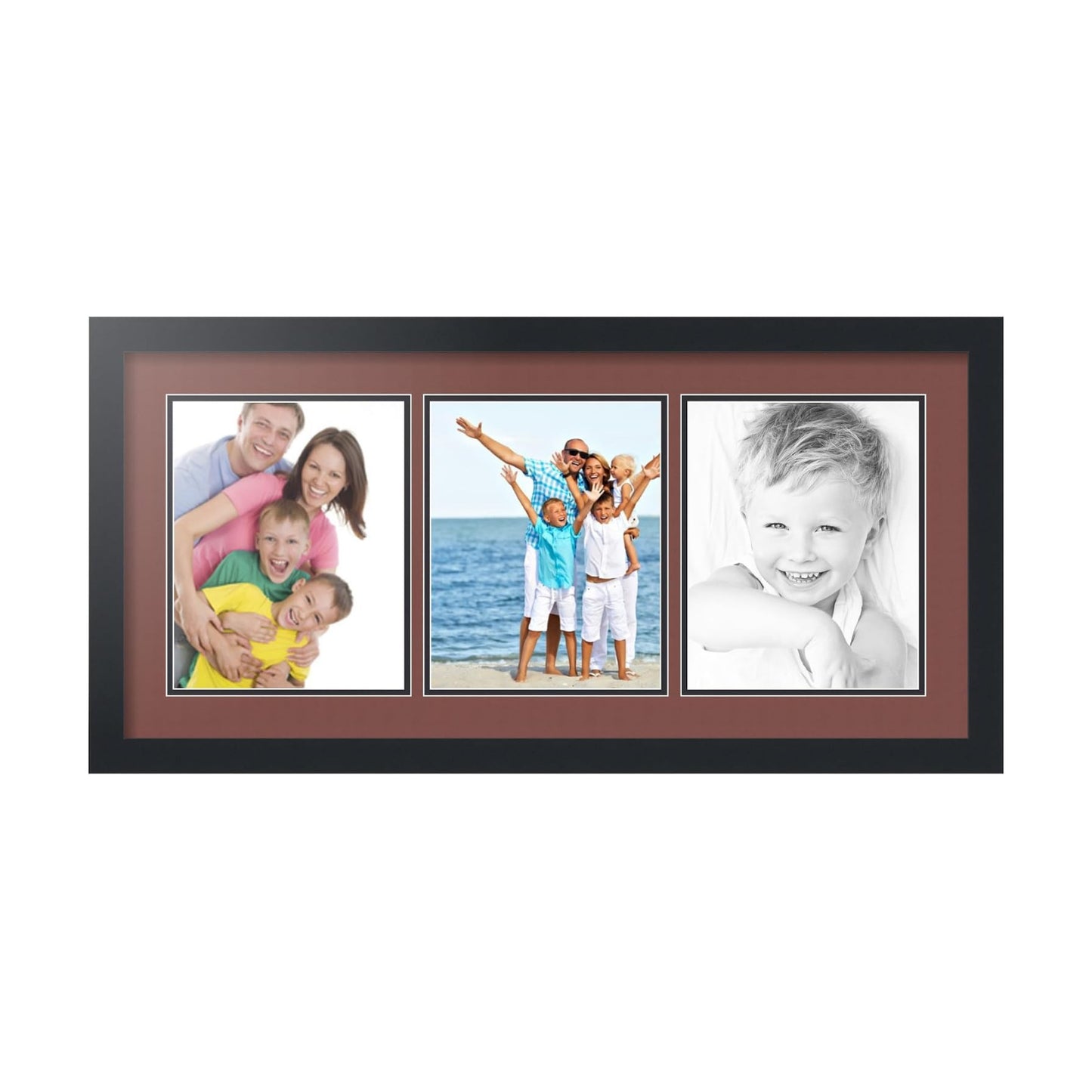 ArtToFrames Collage Picture Frame 3 Opening 3-8x10 Photo Frame | Made in USA | Black Frame Brique and Black Mats | Wall