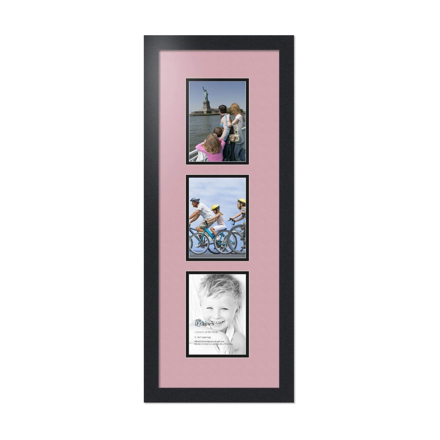 ArtToFrames Collage Photo Frame Double Mat with 3-5x7 Openings with Satin Black Frame and Seashell mat.