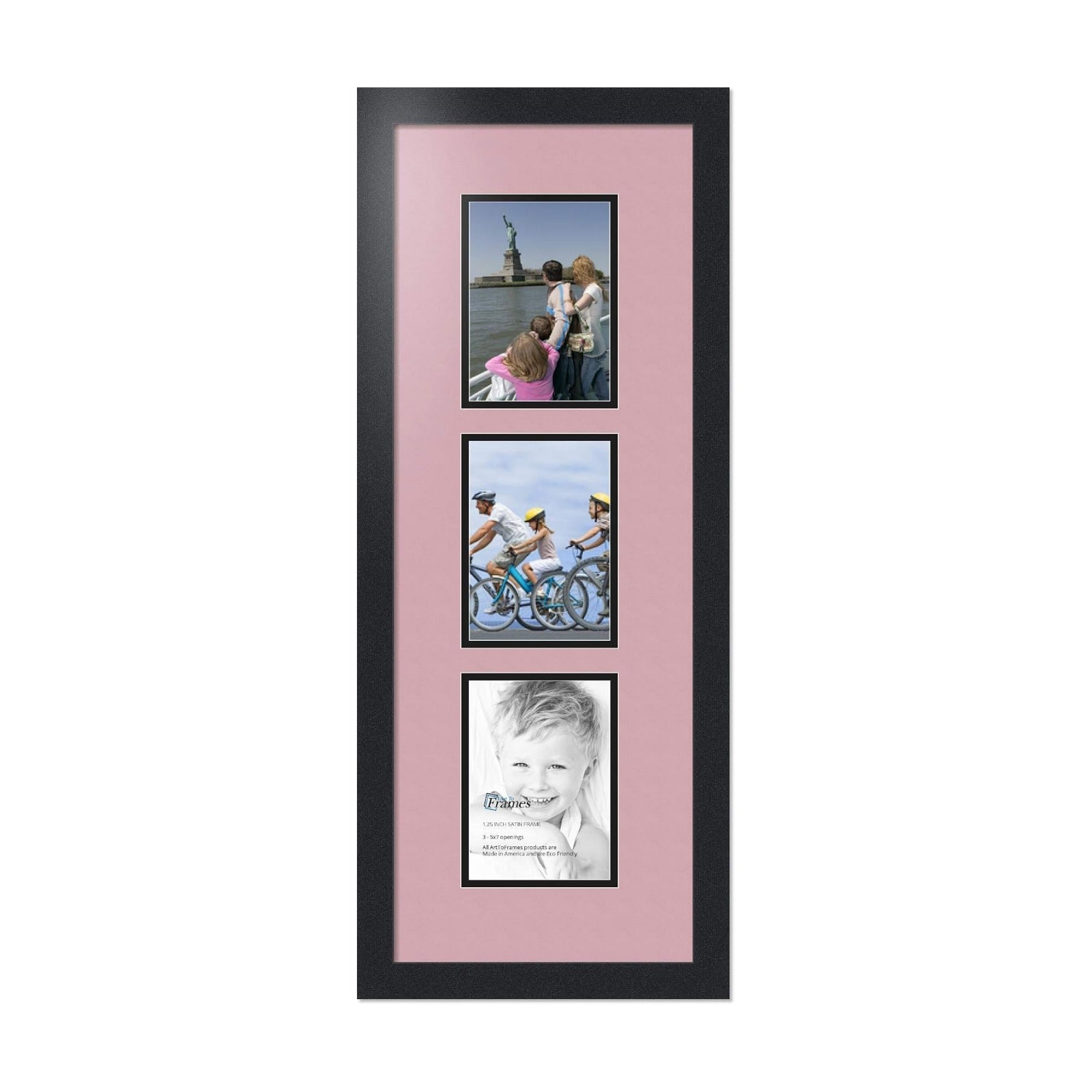 ArtToFrames Collage Photo Frame Double Mat with 3-5x7 Openings with Satin Black Frame and Seashell mat.