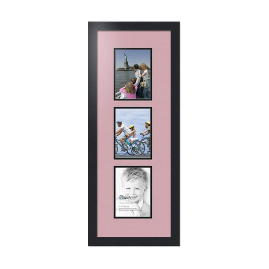 ArtToFrames Collage Photo Frame Double Mat with 3-5x7 Openings with Satin Black Frame and Seashell mat.
