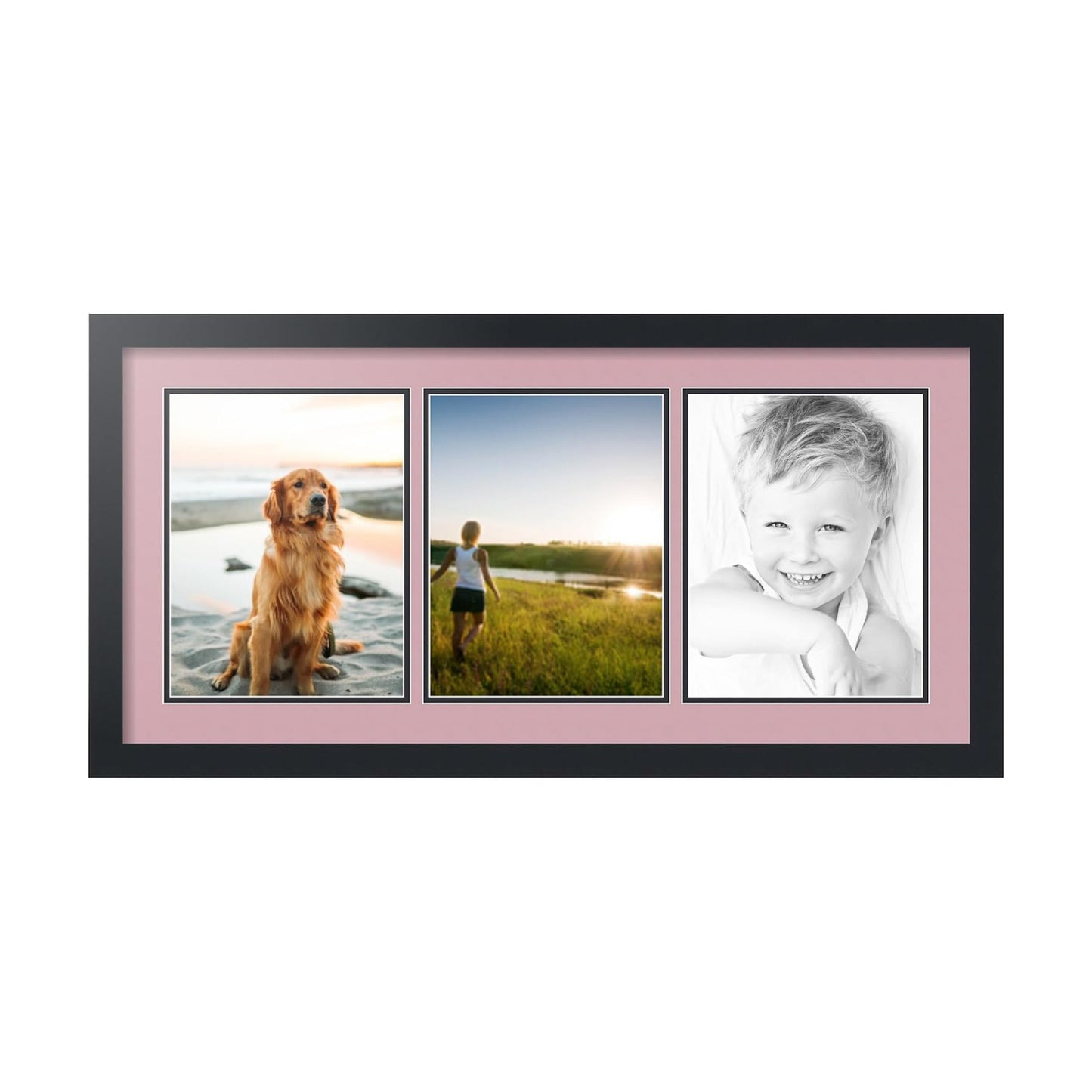 ArtToFrames Collage Picture Frame 3 Opening 3-8.5x11 Photo Frame | Made in USA | Black Frame Seashell and Black Mats