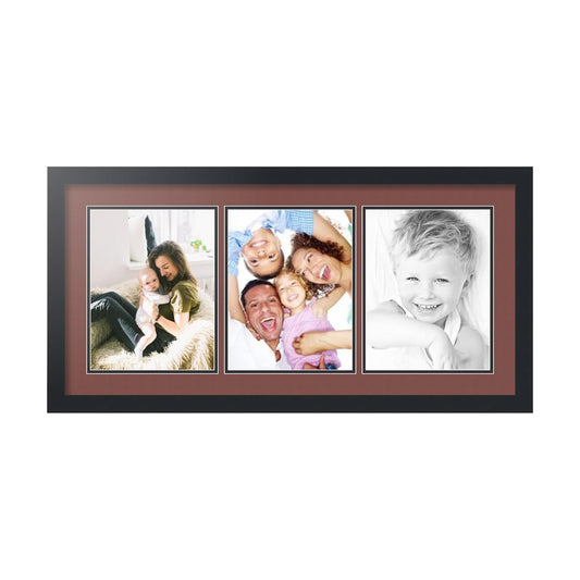 ArtToFrames Collage Picture Frame 3 Opening 3-8.5x11 Photo Frame | Made in USA | Black Frame Brique and Black Mats