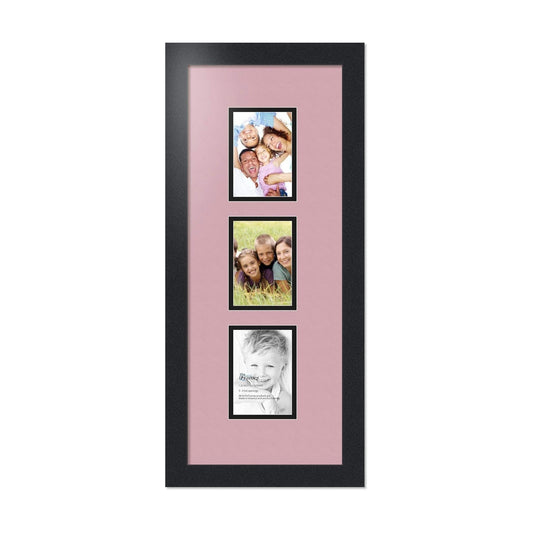 ArtToFrames Collage Photo Frame Double Mat with 3-3.5x5 Openings with Satin Black Frame and Seashell mat.