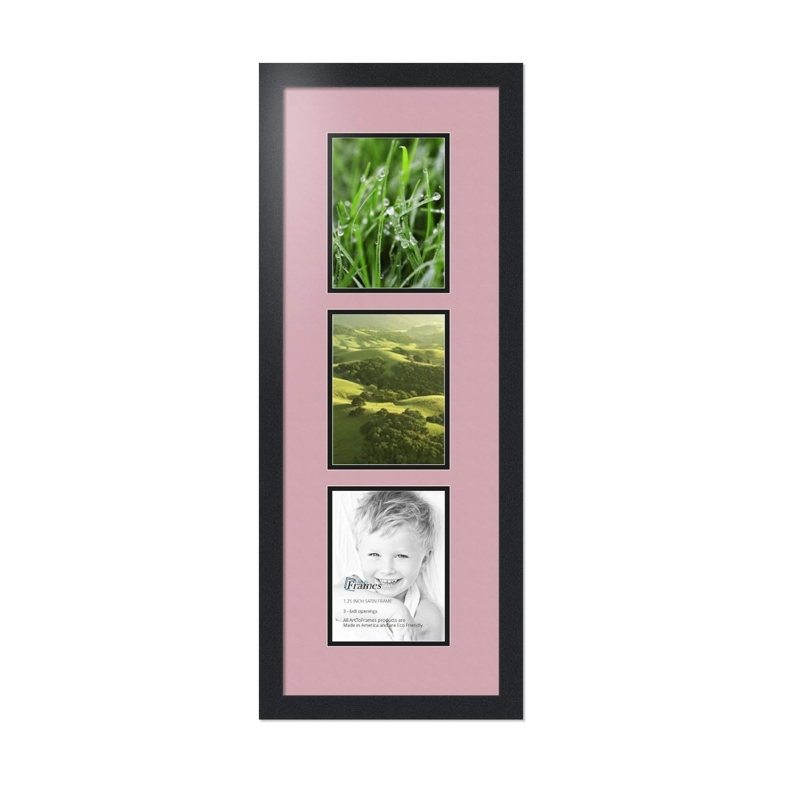 ArtToFrames Collage Photo Frame Double Mat with 3-6x8 Openings with Satin Black Frame and Seashell mat.