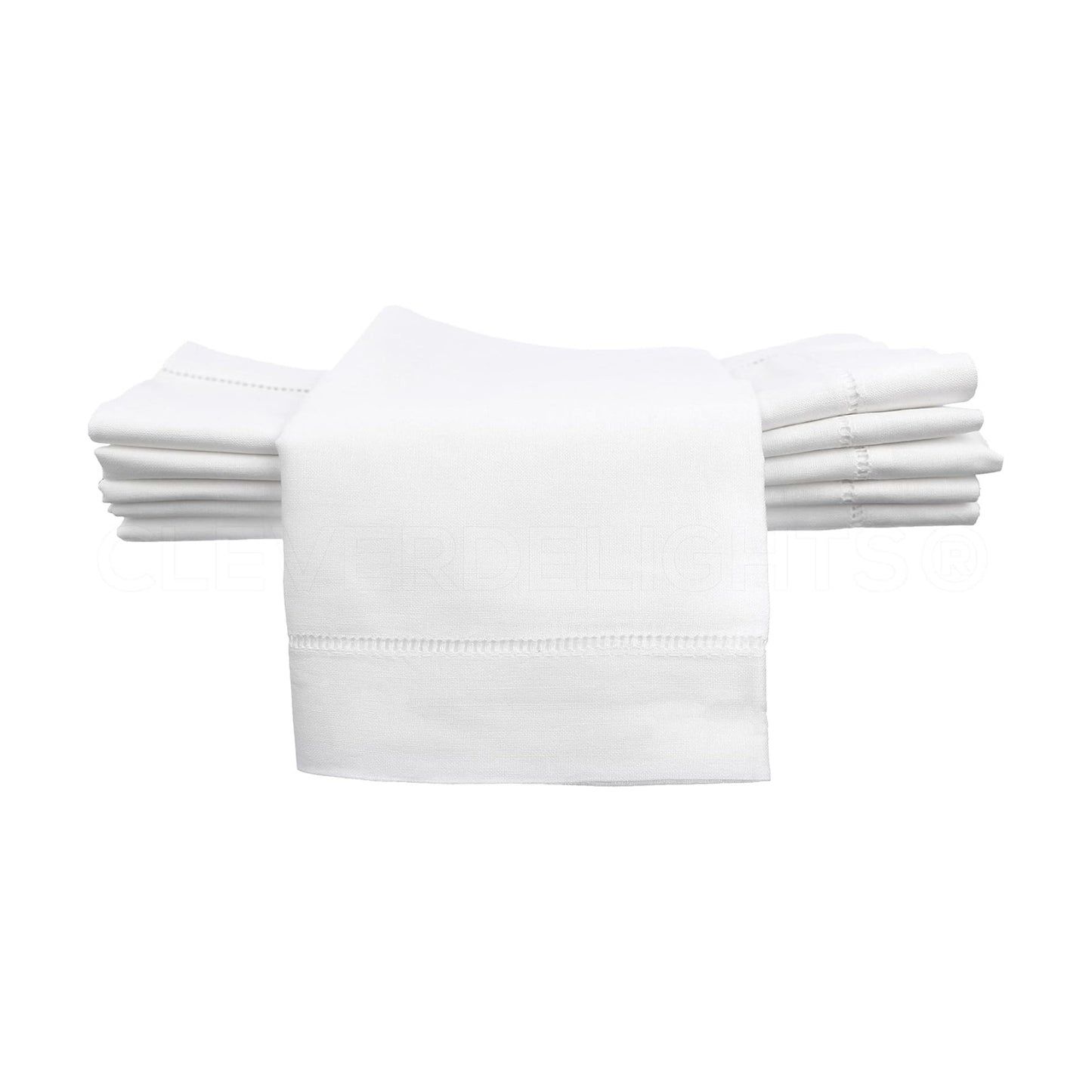 CleverDelights 20" White Hemstitch Dinner Napkins - 12 Pack - 55/45 Linen Cotton Blend