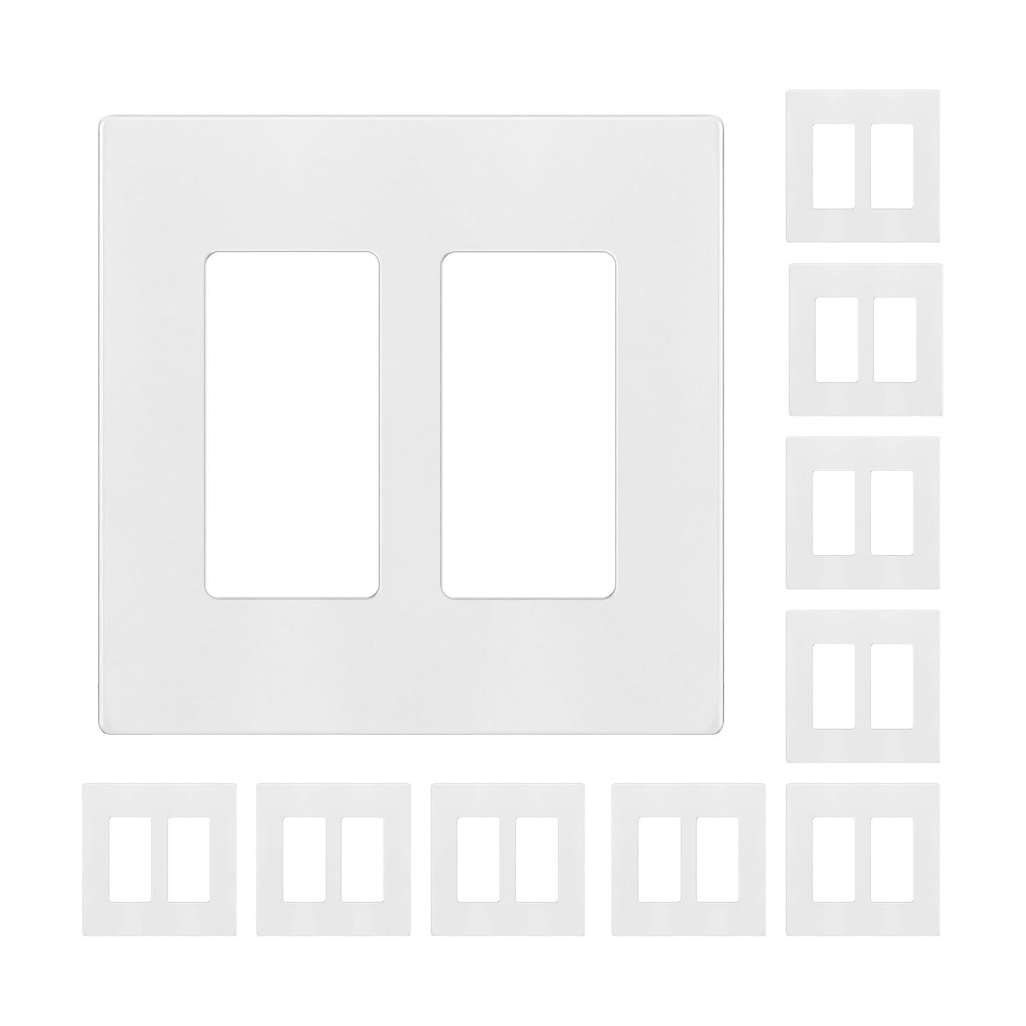 ENERLITES 2-Gang White Screwless Decorator Wall Plate Outlet Cover, 10 Pack | Size 4.68" x 4.73", Fits light