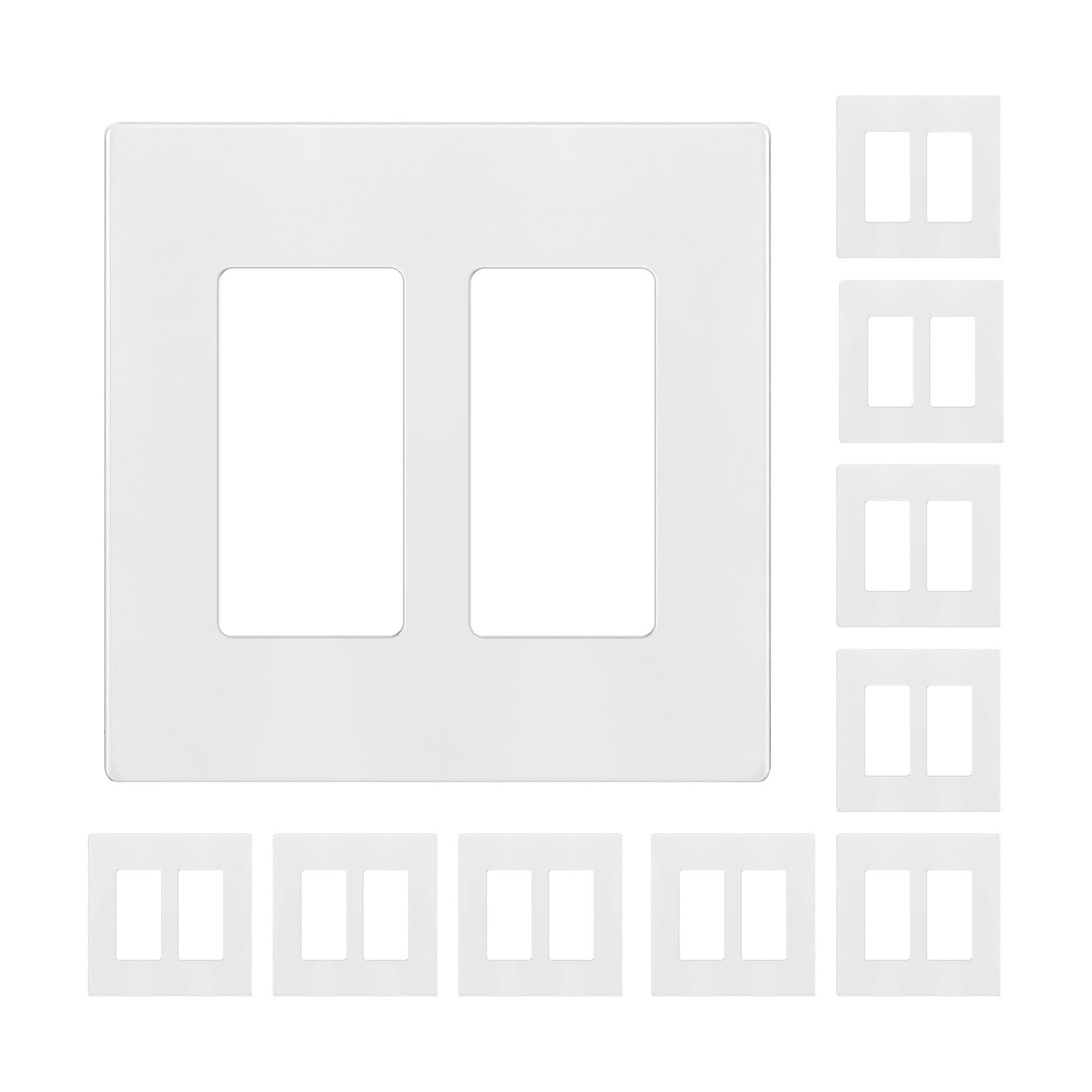 ENERLITES 2-Gang White Screwless Decorator Wall Plate Outlet Cover, 10 Pack | Size 4.68" x 4.73", Fits light