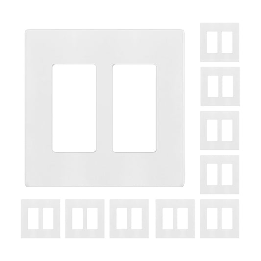 ENERLITES 2-Gang White Screwless Decorator Wall Plate Outlet Cover, 10 Pack | Size 4.68" x 4.73", Fits light