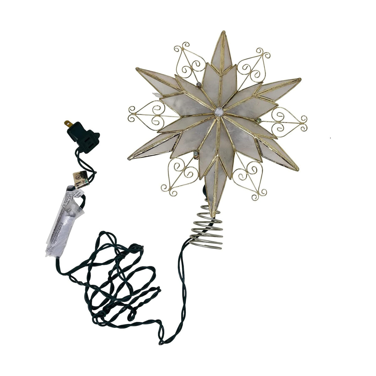 Kurt Adler 10-Light 6-Point Capiz Star Treetop with Scroll Design