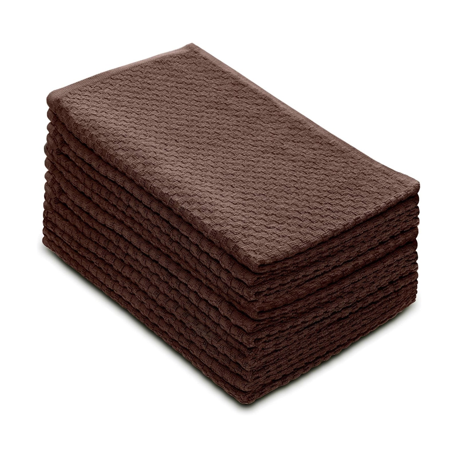 COTTON CRAFT Amazing Kitchen Towel - 12 Pack 100% Cotton Waffle Terry Towel | Chocolate - 16x28 Euro Café Waffle Weave