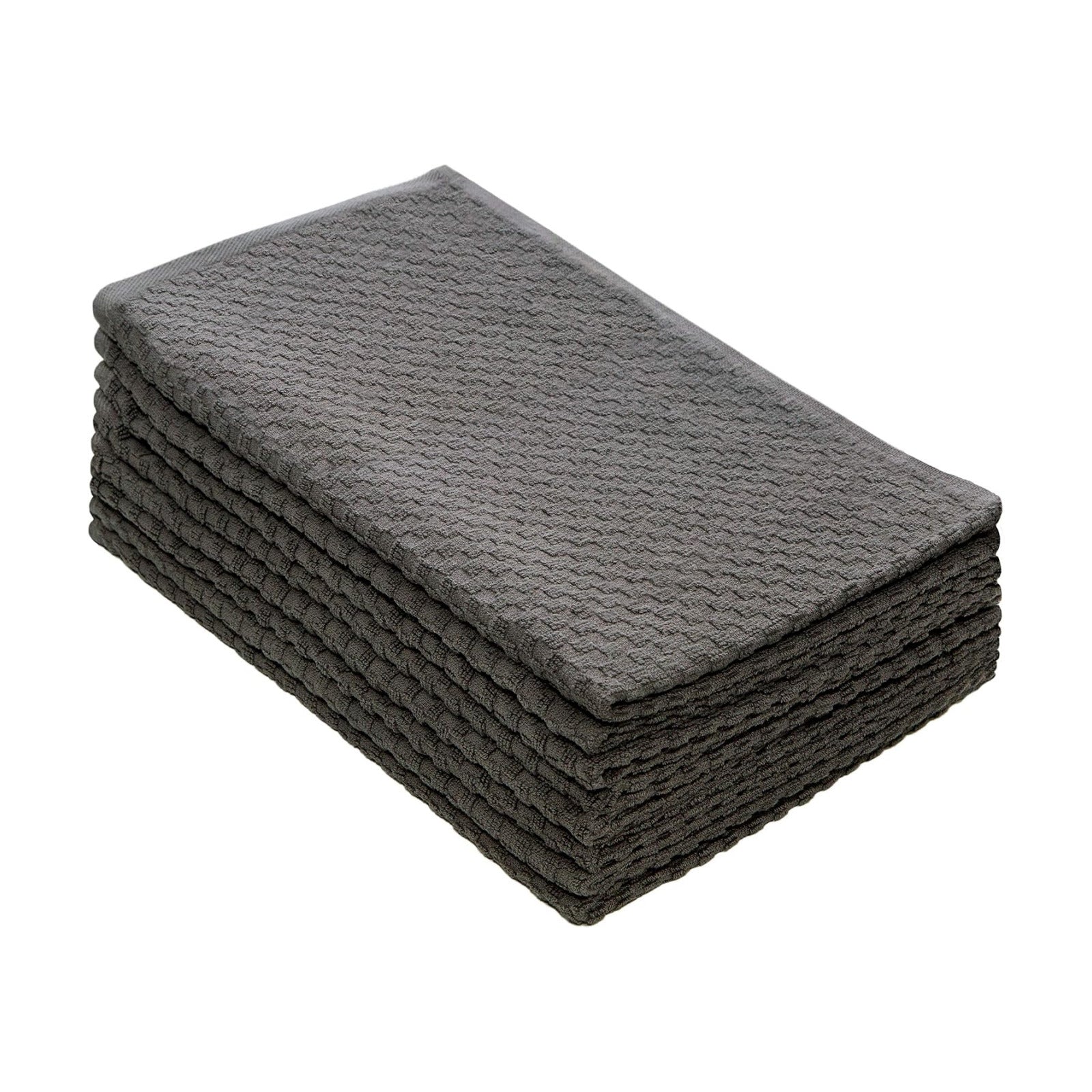 COTTON CRAFT Amazing Kitchen Towels - 8 Pack 100% Cotton Waffle Terry Towel | Charcoal - 16x28 Euro Café Waffle Weave
