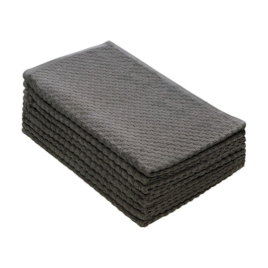 COTTON CRAFT Amazing Kitchen Towels - 8 Pack 100% Cotton Waffle Terry Towel | Charcoal - 16x28 Euro Café Waffle Weave