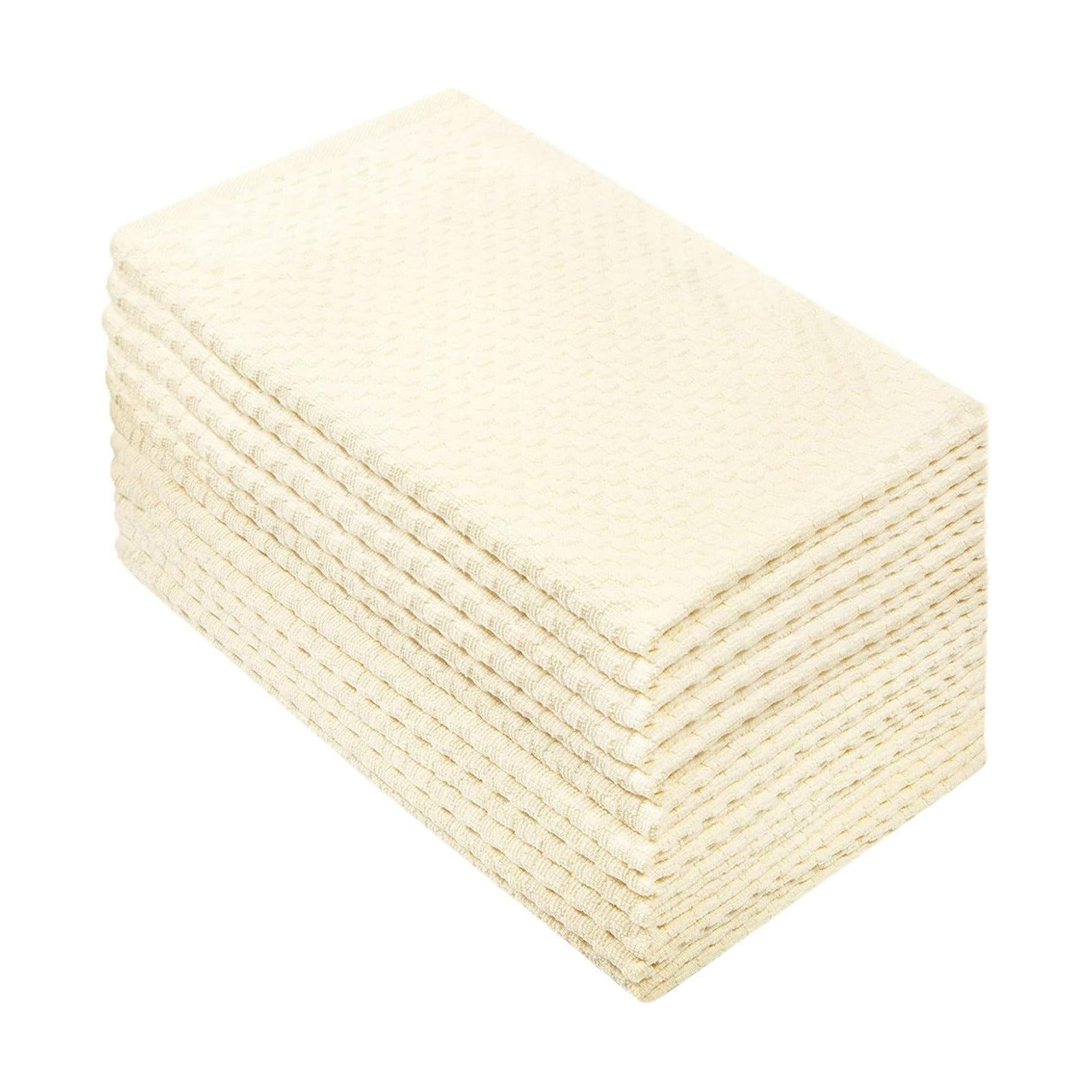 COTTON CRAFT Amazing Kitchen Towel - 12 Pack 100% Cotton Waffle Terry Towel | Ivory - 16x28 inch Euro Café Waffle Weave