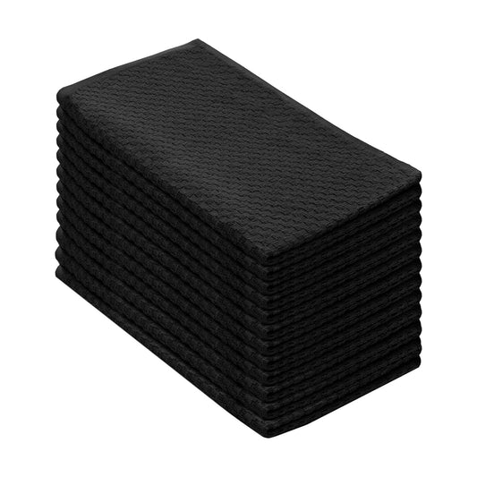COTTON CRAFT Amazing Kitchen Towel - 12 Pack 100% Cotton Waffle Terry Towel | Black - 16x28 inch Euro Café Waffle Weave