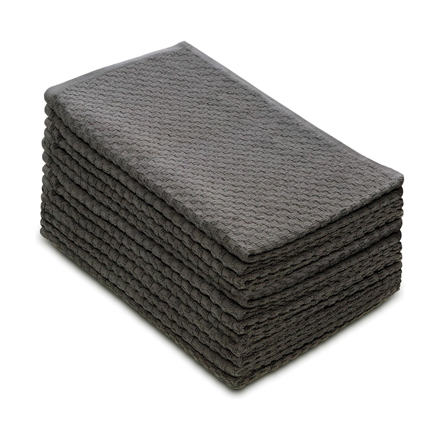COTTON CRAFT Amazing Kitchen Towel - 12 Pack 100% Cotton Waffle Terry Towel | Charcoal - 16x28 Euro Café Waffle Weave