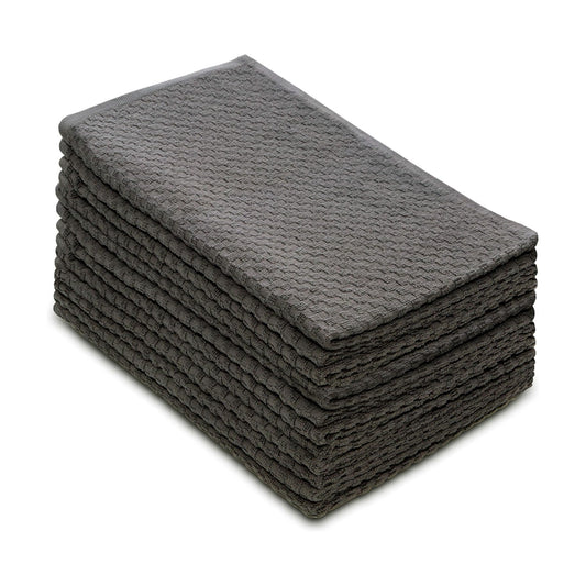 COTTON CRAFT Amazing Kitchen Towel - 12 Pack 100% Cotton Waffle Terry Towel | Charcoal - 16x28 Euro Café Waffle Weave