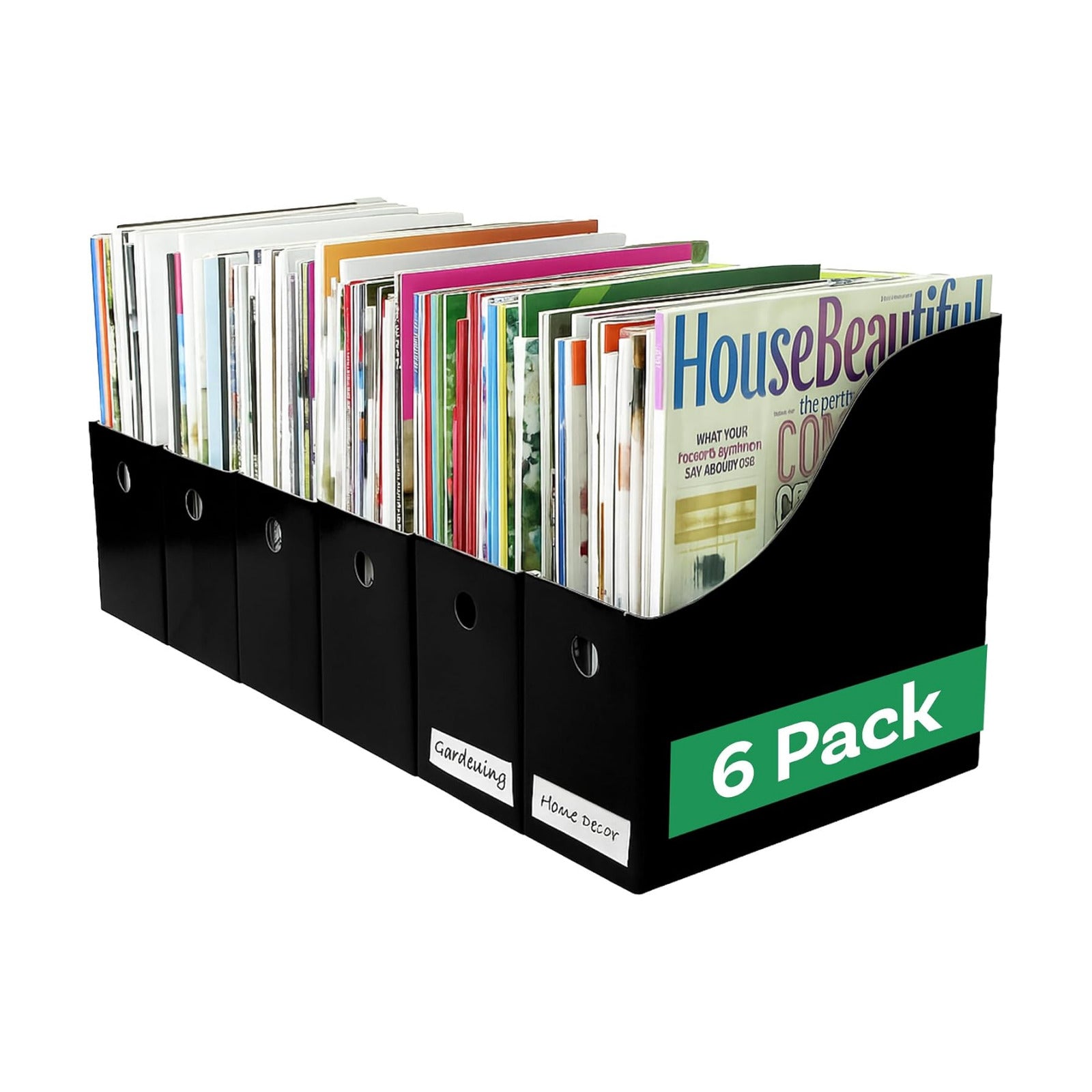 Evelots Magazine File Holder - Set of 6 Black - Office Desk Organizer - Sturdy Cardboard - New Upgraded Double Front