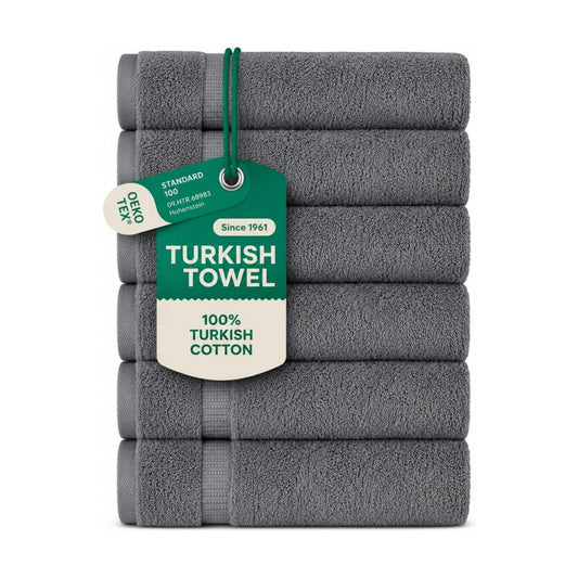 SALBAKOS 6-Piece 100% Turkish Cotton Hand Towels, 16x30 inch, Gray | Large Size Thick Super Soft Highly Absorbent