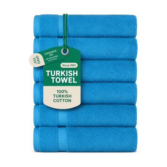 SALBAKOS 6-Piece 100% Turkish Cotton Hand Towels, 16x30 inch, Aqua | Large Size Thick Super Soft Highly Absorbent