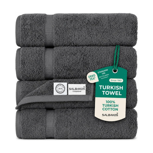 SALBAKOS 4-Piece 100% Turkish Cotton Bath Towels, 27x54 inch, Gray | Standard Size, 630 Gsm Thick Super Soft Highly