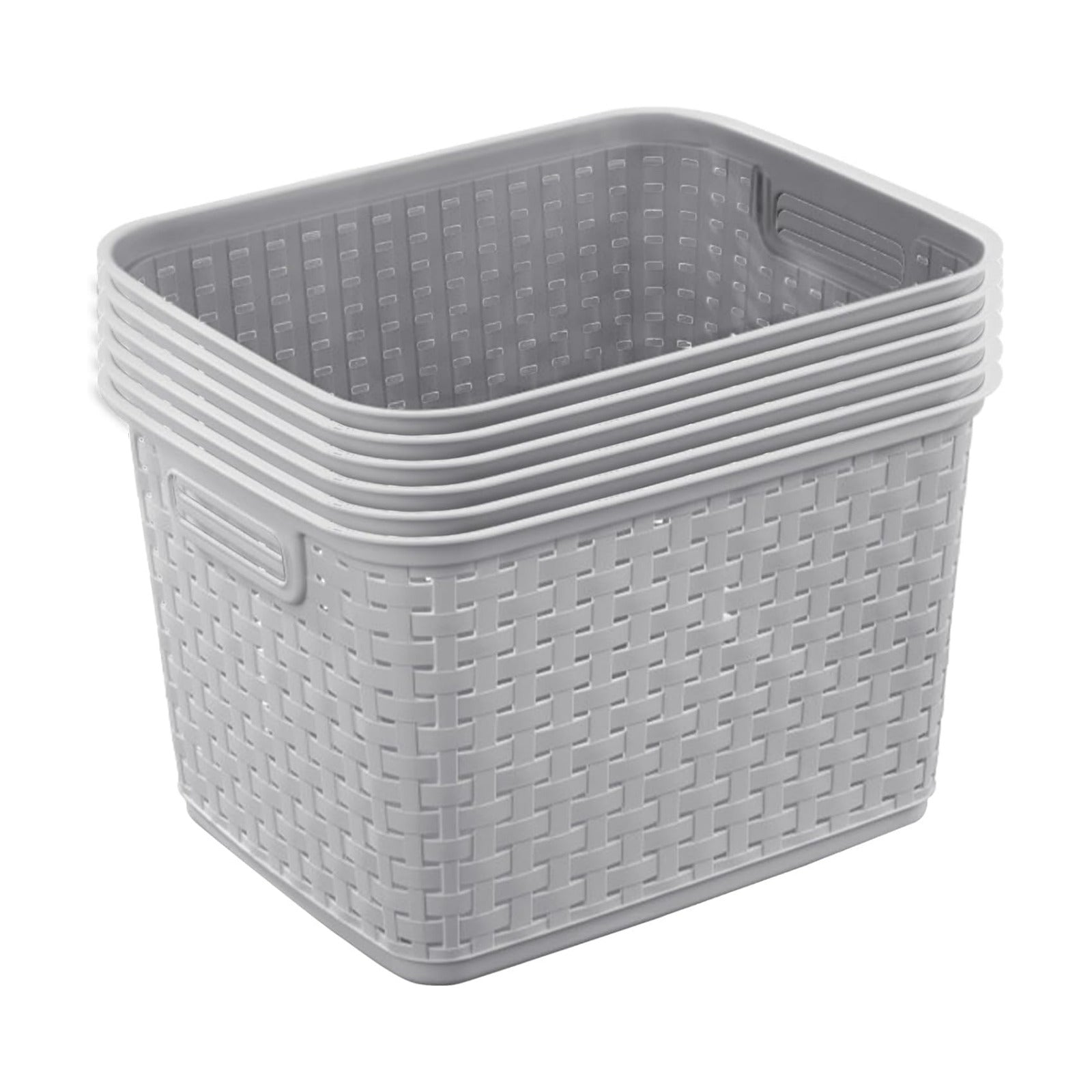 Woven Plastic Storage Baskets for Organization / Gray / Set of 6