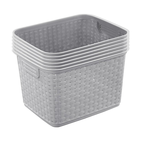 Woven Plastic Storage Baskets for Organization / Gray / Set of 6