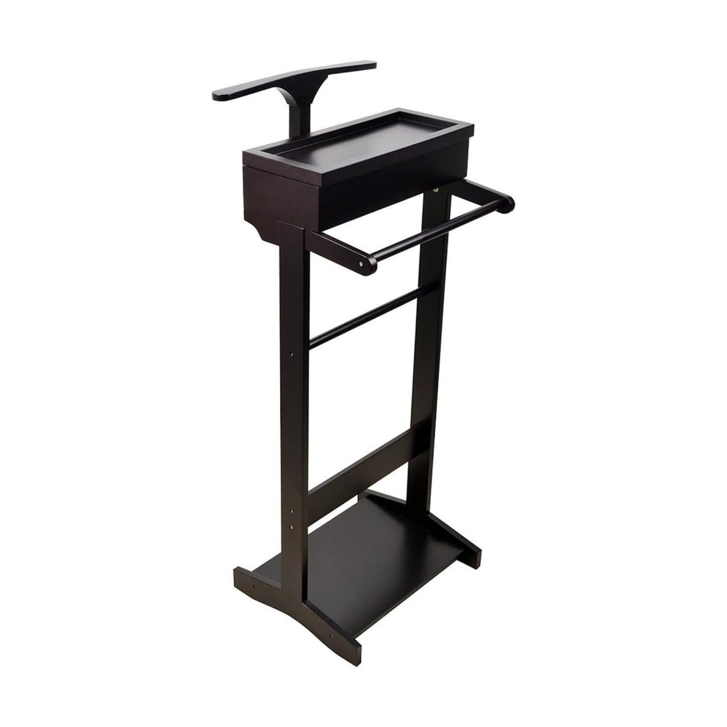 GLSCASA Black Wooden Valet Stand With Small Storage Compartments for Men