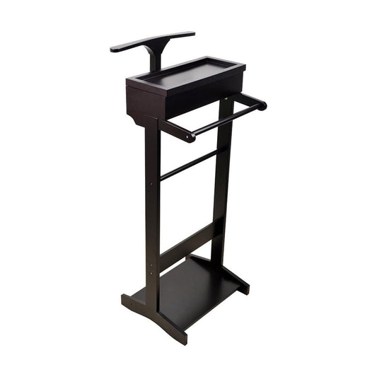 GLSCASA Black Wooden Valet Stand With Small Storage Compartments for Men