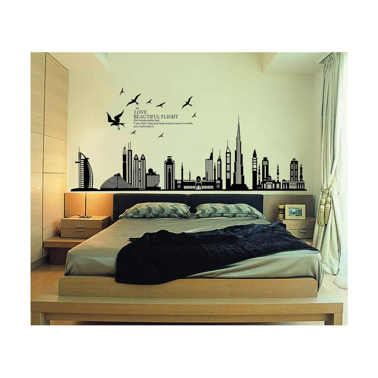 ® City Silhouette Cityscape Skyscraper Wall Sticker Living Room Bedroom Removable Wall / Black
