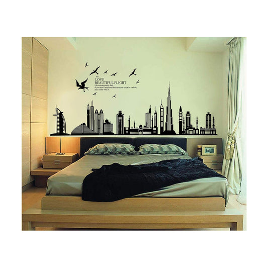 ® City Silhouette Cityscape Skyscraper Wall Sticker Living Room Bedroom Removable Wall / Black