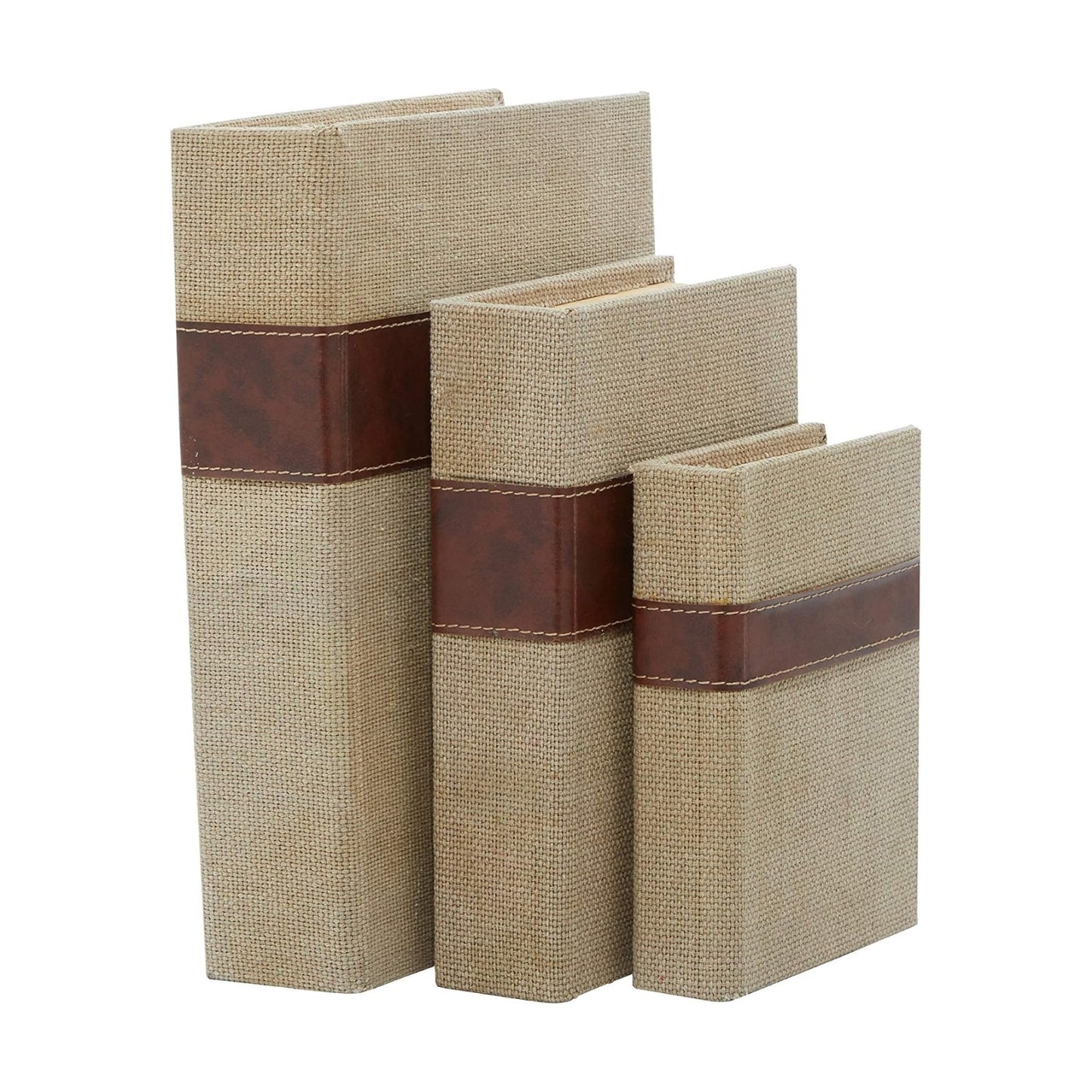 Linen Fabric Decorative Box Faux Storage Book Book Shaped Boxes / Brown / 15", 12", 9"H / Set of 3