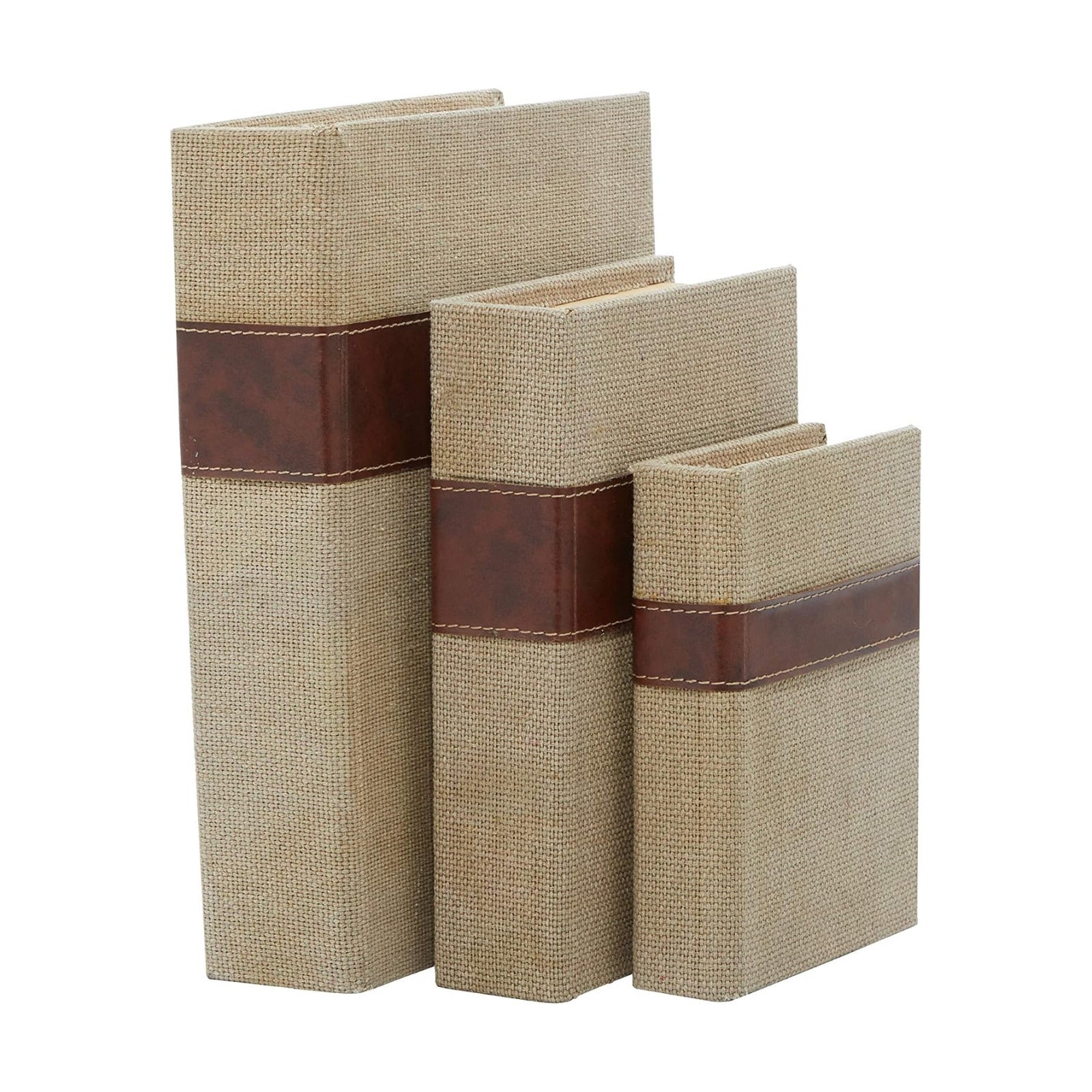 Linen Fabric Decorative Box Faux Storage Book Book Shaped Boxes / Brown / 15", 12", 9"H / Set of 3