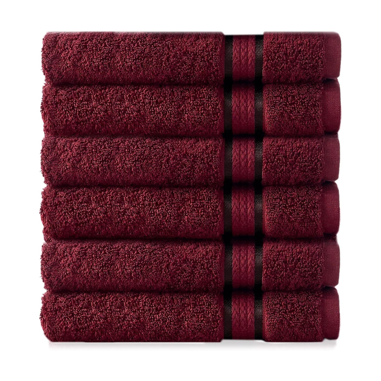 COTTON CRAFT Ultra Soft Hand Towels - 6 Pack 100% Ringspun Cotton Towel Set | Large 16x28 Burgundy Hand Towels with a