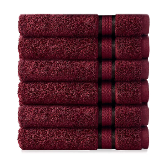 COTTON CRAFT Ultra Soft Hand Towels - 6 Pack 100% Ringspun Cotton Towel Set | Large 16x28 Burgundy Hand Towels with a