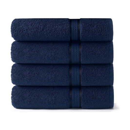 COTTON CRAFT Ultra Soft Bath Towels - 4 Pack 100% Cotton Large 30x54 inches | Oversized 580 GSM Absorbent Navy Bath